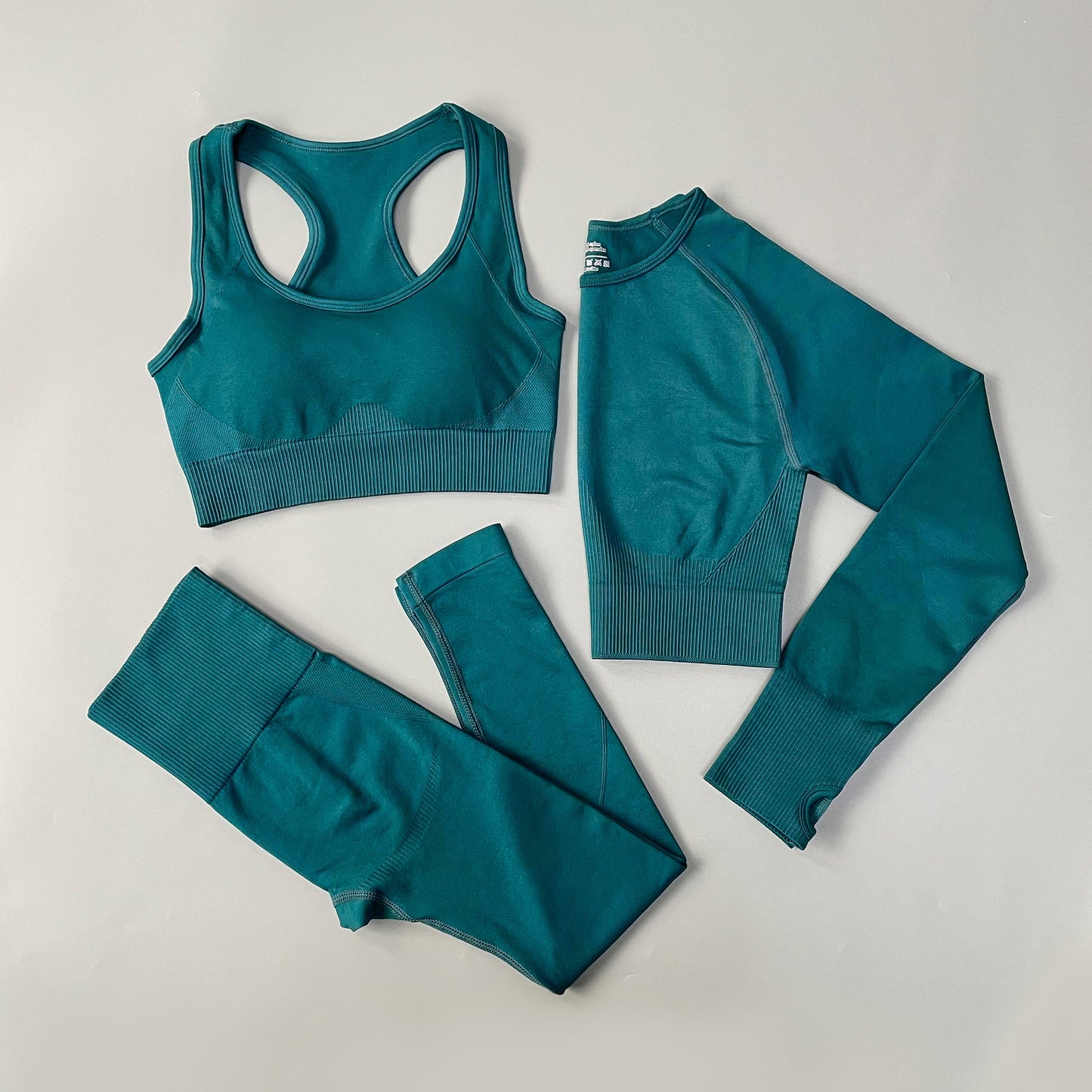 Women Seamless 3pcs Yoga Set Sportswear Gym Workout Fitness High Waist  Tracksuit 