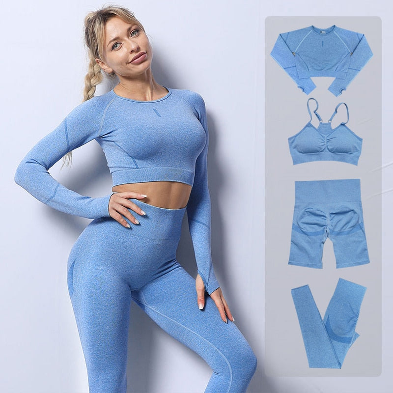 Womens Active Seamless Yoga Set Athletic Wear Workout Set With